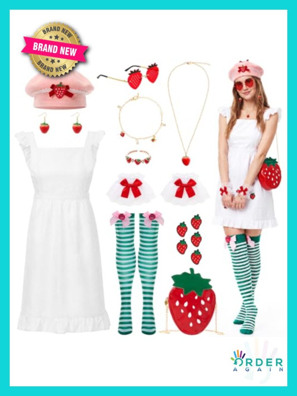 Strawberry Costume Accessory Set 15 Pcs Y2k Kawaii Halloween Cosplay